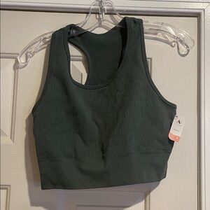 Dark Green Ribbed Sports Bra